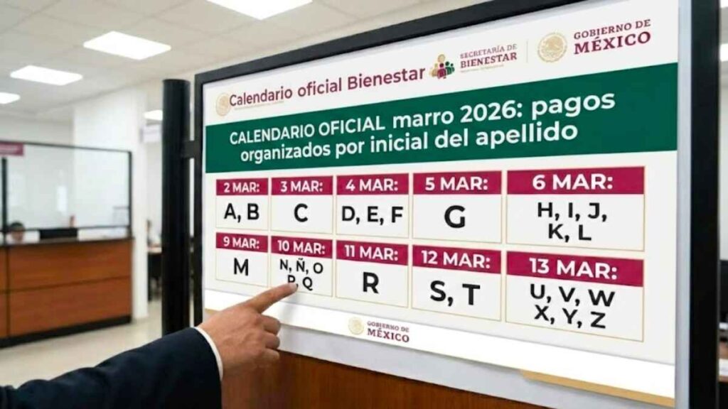 Calendario oficial Bienestar marzo 2026 pagos organizados por inicial del apellido